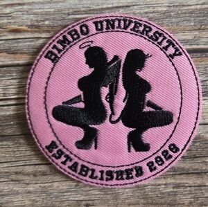 Bimbo University Devil Angel Dancer Pin Up Girls Stripper Pink Iron On Patch